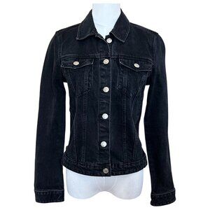 Zara Black Denim Jacket Washed Cotton Regular Fit Small